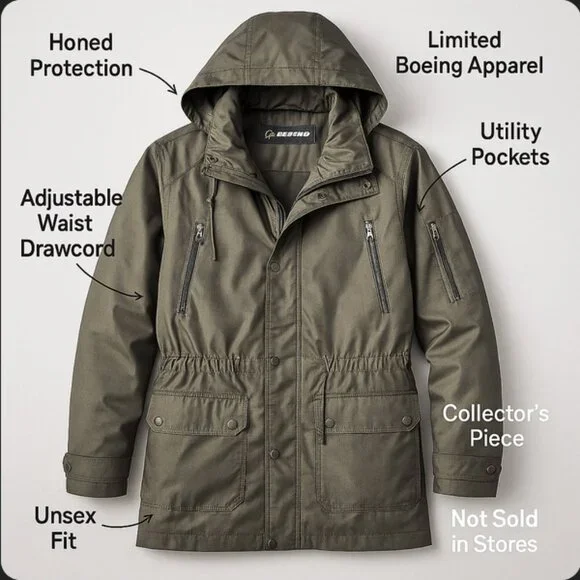 Rare Boeing Collectible Unisex Hooded Parka Jacket | Metallic Green-Bronze XL - Picture 4 of 15